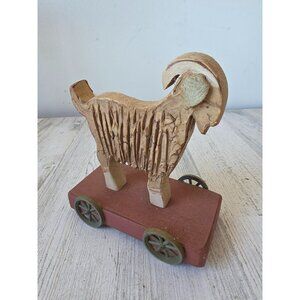 Vintage Wooden goat cart wagon primitive unique decor sheep lauer 1992